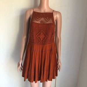 Free People Terracotta Crochet-Detail Spaghetti Strap Dress Women’s Size XS